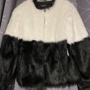 WOMENS FAUX FUR CROP JACKET SIZE X-LARGE BY GUESS LUSTROUS FUR